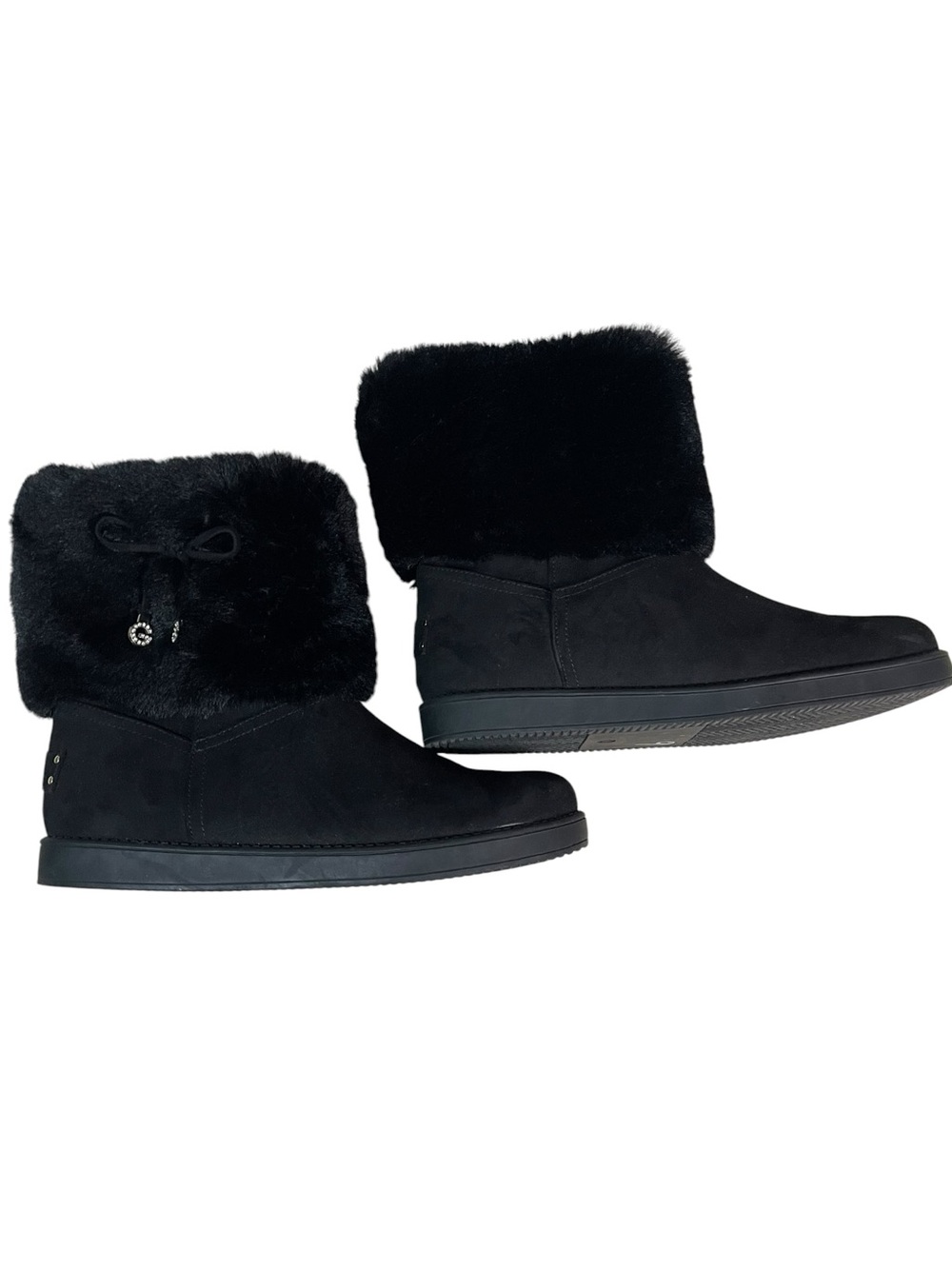 GBG Guess Faux Fur Black‎ Warm Winter Boots Gold Rhinestones Women's Size 9.5 M